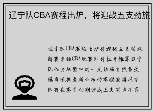 辽宁队CBA赛程出炉，将迎战五支劲旅